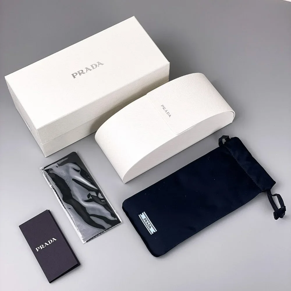 Prada PR A07S 1425S0 Sunglasses Talc White Dark Grey Rectangle Unisex - Picture 10 of 10